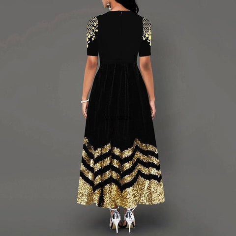 Women Scoop Neck Dress Half Sleeve-WF01674-Veeddydropshipping