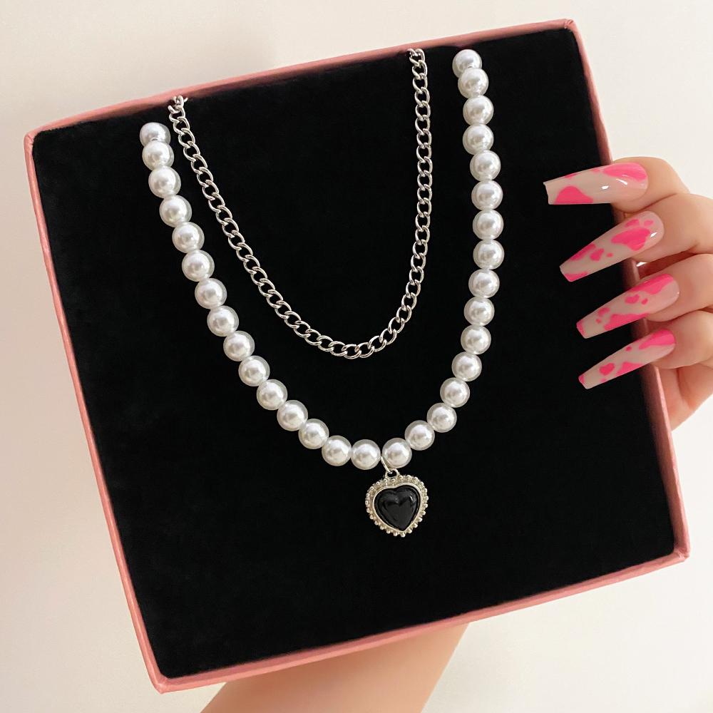 Vintage Link Heart Pendant Necklace  Pearl Necklace for Woman Jewelry Gift-JW01349-Veeddydropshipping