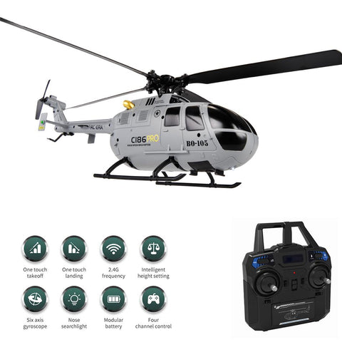 C186 Pro RC Helicopter for Adults 2.4G 4 Channel BO105 Scale with Automatic-TB01420-Veeddydropshipping