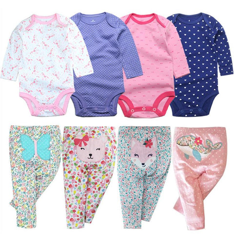 2022 4PCS Baby Bodysuits+4PCS Baby Pants Infant Striped Newborn Ropa Bebe-TB00332-Veeddydropshipping
