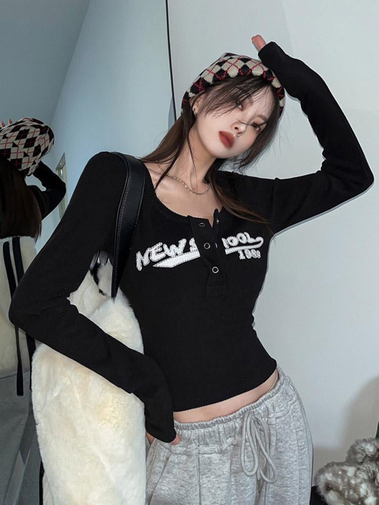 Retro Graffiti Print Elastic T-Shirt Women Sexy Slim-Veeddydropshipping