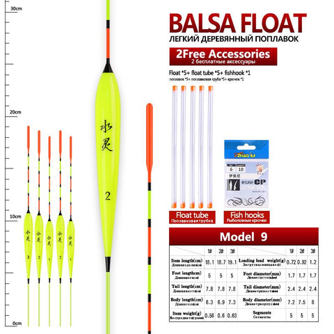 5pcs/lot Shallow Water Fishing Floats Balsa Material Bobber +5pcs Float Tubes+1 Bag Gift -OS00400-Veeddydropshipping
