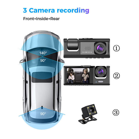 3 Camera Dash Cam 1080P Front And Inside 2 Inch Screen Rear CAR Black-AM00699-Veeddydropshipping