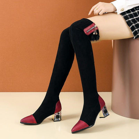 Stretch Fabric Rhinestone High-heeled Boots Winter Sexy-BS00924-Veeddydropshipping