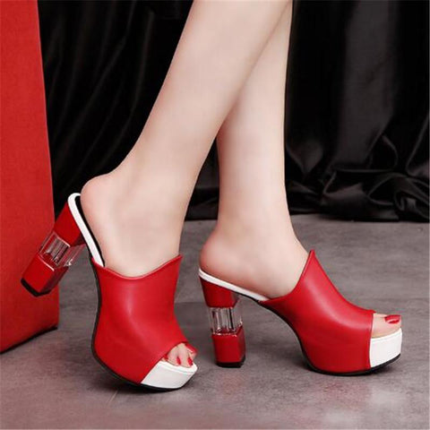 High Heel Mules Clogs Black Peep Toe Platform Mules Emal-BS00889-Veeddydropshipping
