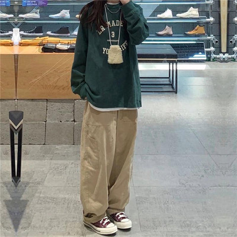 Women Cargo Pants High Waist Baggy Wide Leg Pants-WF00374-Veeddydropshipping