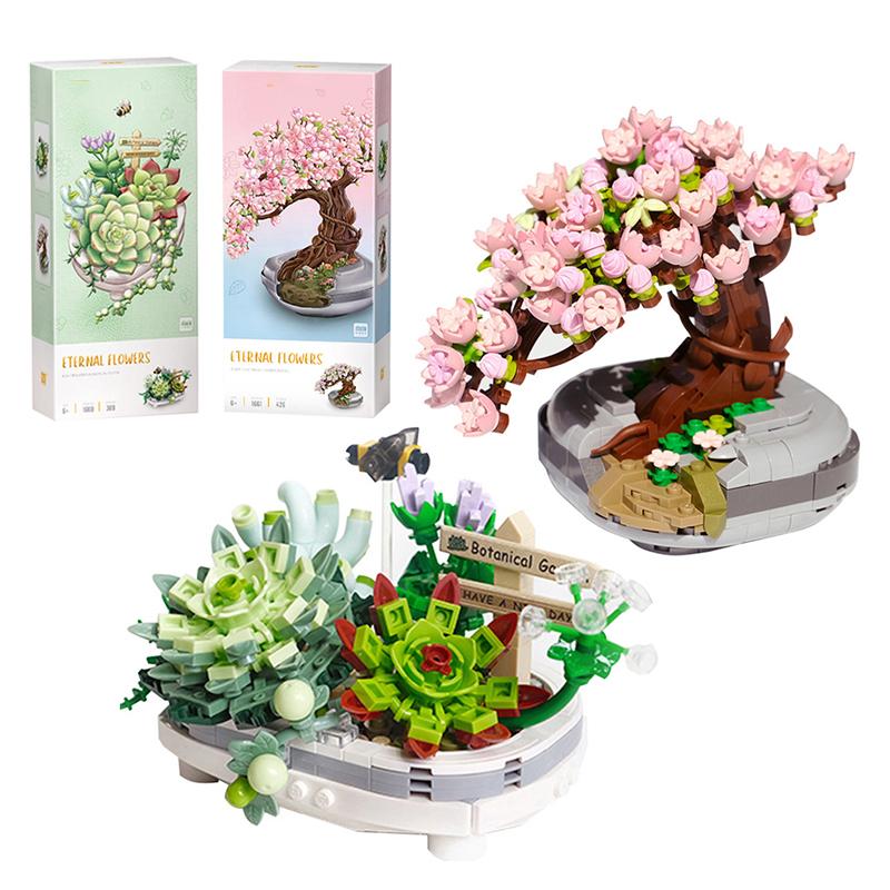 Mini Bouquet Building Blocks Flowers Succulent Cherry Blossom Bonsai 3D Model-TB01475-Veeddydropshipping