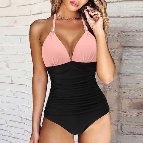 One Piece Swimsuit Women Solid Bathing Suit Halter Bodysuit Push Up Swimsuit Monokini -OS00091-Veeddydropshipping