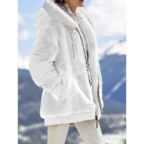 Fashion Simple Casual Loose Plush Zipper Hooded Jacket-Veeddydropshipping