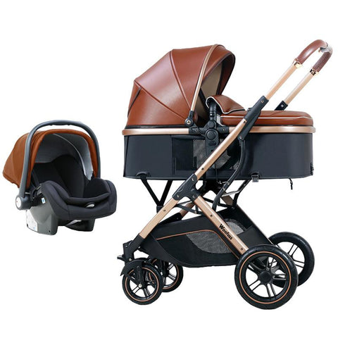 New Cartton Baby Stroller 3 In 1 with Car Seat PU leather foldable-TB00378-Veeddydropshipping
