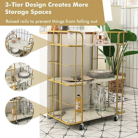 Gold Rolling Bar Cart Kitchen Island Table-HA01682-Veeddydropshipping