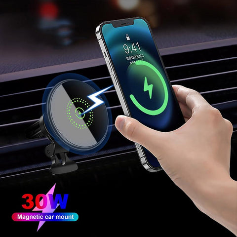 Magnetic Car Charger Mount 30W Qi Fast Charging Air Vent Magnet Phone Holder-PA01037-Veeddydropshipping