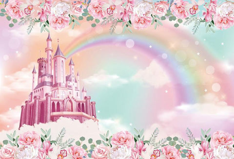 Princess Birthday Party Backdrop For Photography Castle Unicorn Carriage Glitte-CE00410-Veeddydropshipping