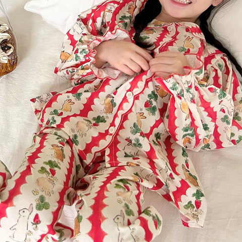 Kids Clothes Girls Loungewear 2023 Easter Rabbit Print Cute Pajama-TB01076-Veeddydropshipping