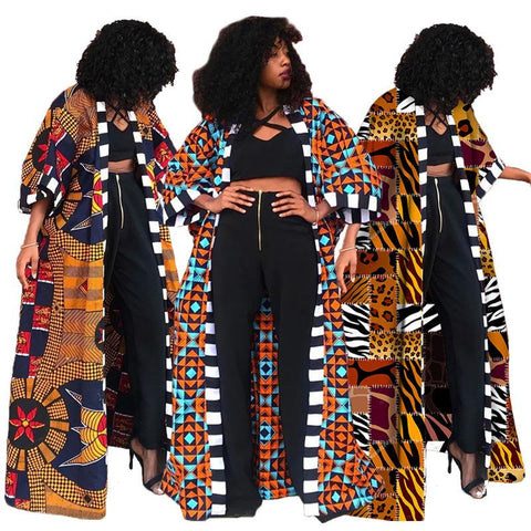 African Floral Print Dashiki Cardigan Women-WF01513-Veeddydropshipping