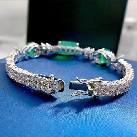 100% 925 Sterling Silver Luxurious Emerald Bracelet Diamond -JW00110-Veeddydropshipping