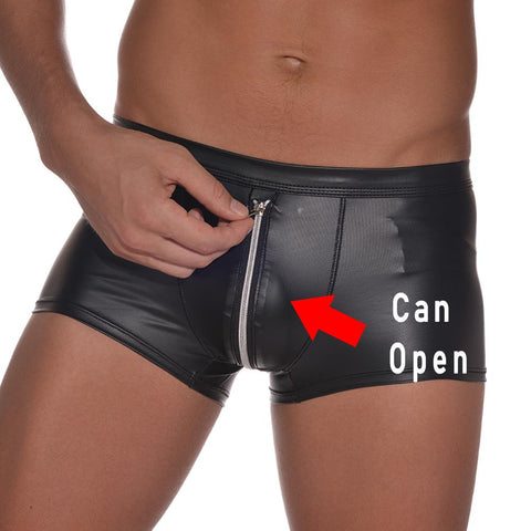 Leather Zipper Boxers Underpants Male Comfortable High Quality-MF01417-Veeddydropshipping