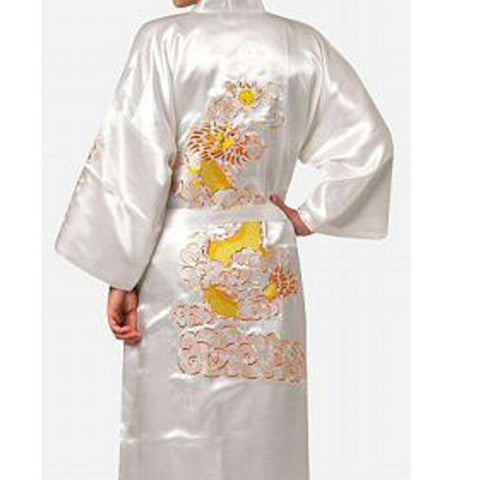 Men&#39;s Satin Silk Robe Embroidery Kimono Bath Gown Dragon-MF01602-Veeddydropshipping