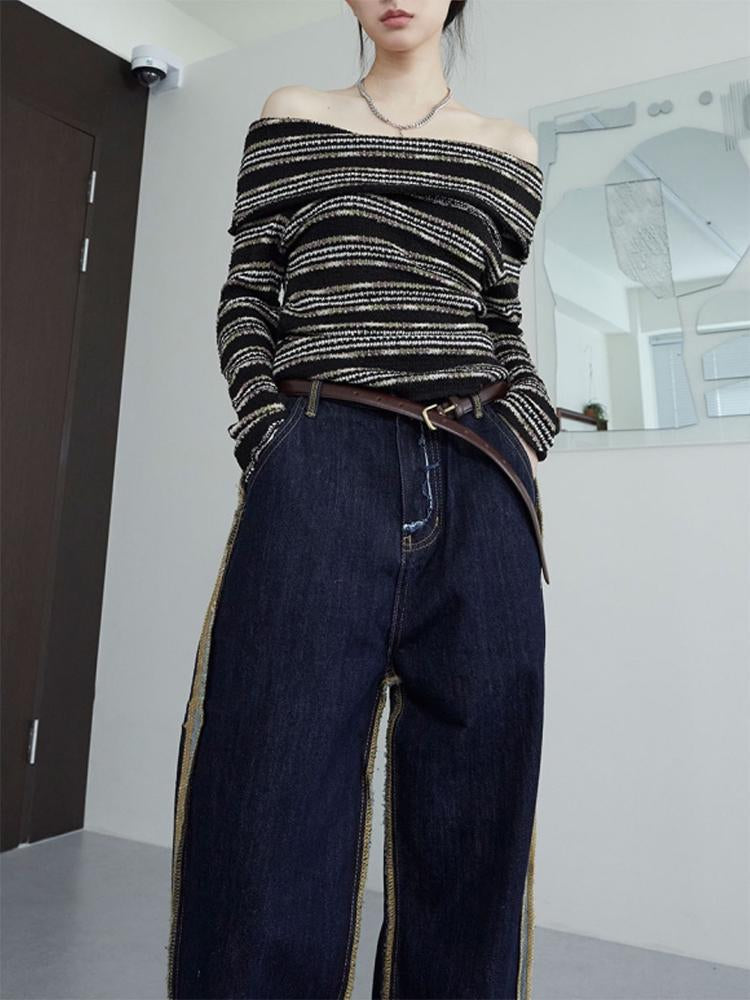 Vintage Horizontal Stripes Long Sleeve Pullover Sweater Women-WF00319-Veeddydropshipping