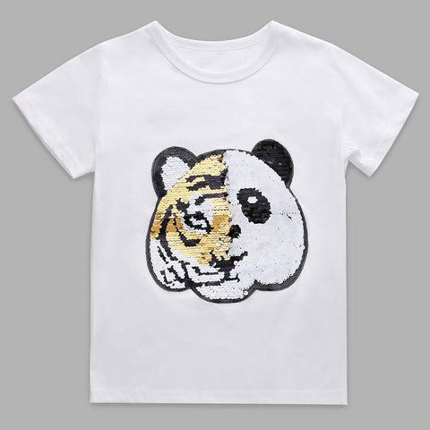 Color Change Tiger to Panda Sequin T-shirts for Boys Summer Cotton Fashion-TB01175-Veeddydropshipping
