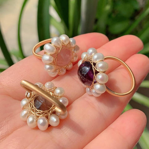 Elegant Natural Freshwater Pearl Rings Jewelry Open Rings -JW00444-Veeddydropshipping