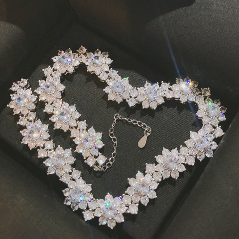 Charm Flower Chorker Necklace  zircon 925 Sterling Silver -JW01255-Veeddydropshipping