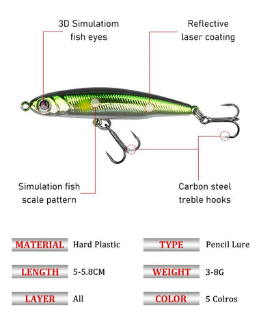 1pcs Sinking vibration 3g/5g/8g stickbait casting 50mm/58mm Pencil walking-OS00587-Veeddydropshipping