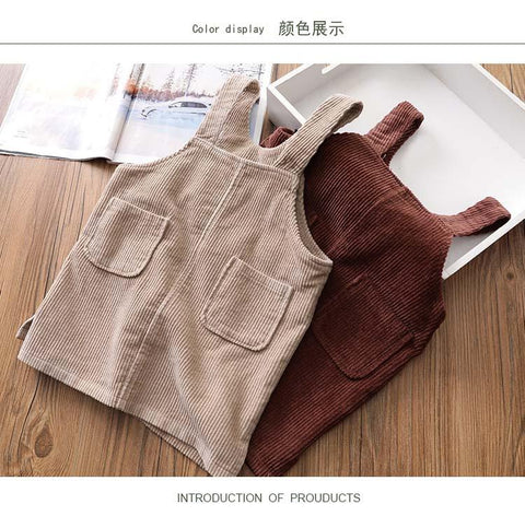 Autunm Winter Corduroy Girls Sundress Loose Braces Dress Baby Girl-TB00905-Veeddydropshipping