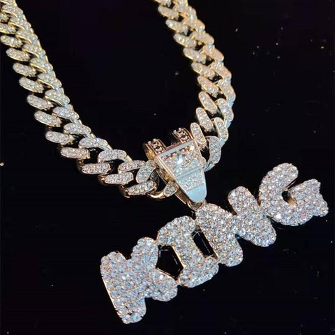 Letter Pendant Necklace Bling Bling HipHop Necklaces Fashion Jewelry -JW00248-Veeddydropshipping