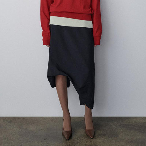 Wool Mohair Solid Color Irregular Midi Skirt-WF00404-Veeddydropshipping