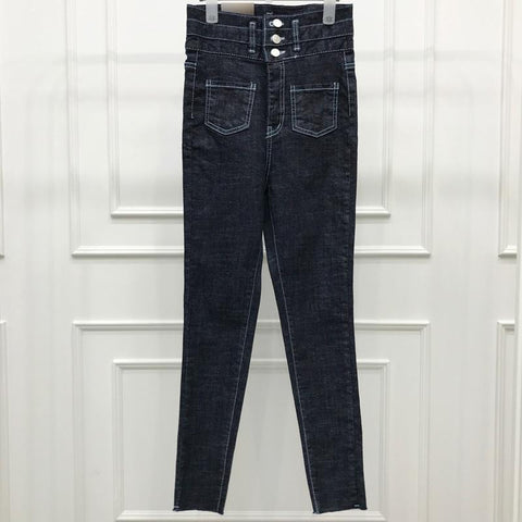 Vintage Skinny Jeans Women Button High Waisted Pants-WF00394-Veeddydropshipping