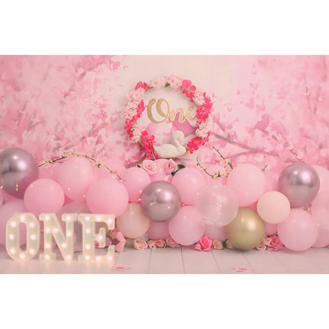Newborn Baby 1st Birthday Party Backdrops Colorful Balloon Girl Boy Cake-CE00356-Veeddydropshipping