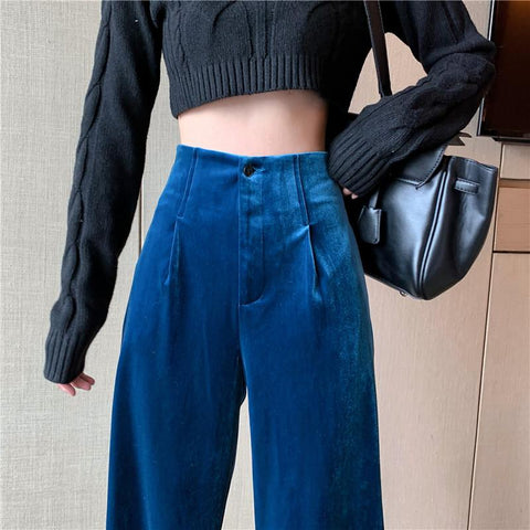 Velvet Elegant Women Solid Wide-legged Pants-WF00585-Veeddydropshipping