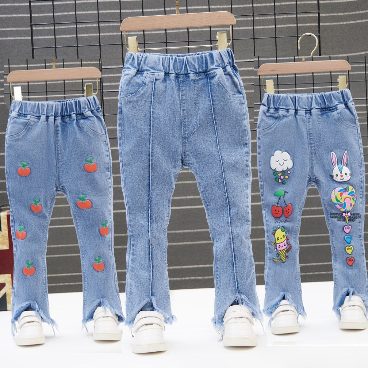 Kids Girls Denim Jeans Pants Spring Autumn Trousers Elastic Waistband-TB01246-Veeddydropshipping