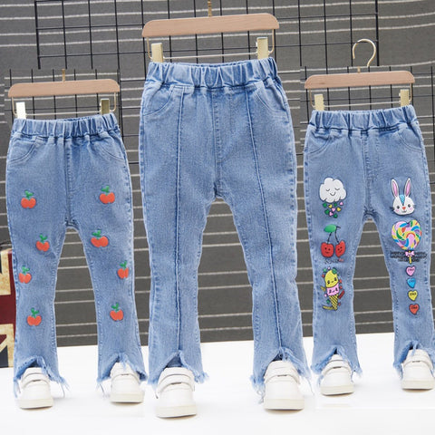 Kids Girls Denim Jeans Pants Spring Autumn Trousers Elastic Waistband-TB01246-Veeddydropshipping