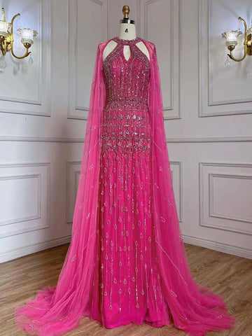 Elegant Cape Sleeves Beaded Evening Dresses-WF01585-Veeddydropshipping