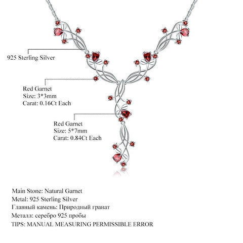 atural Red Garnet Bridal Necklace  925 Sterling Silver-JW00121-Veeddydropshipping