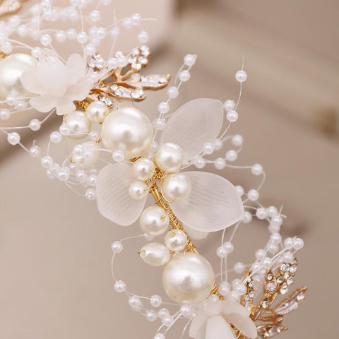 Flowers Hair Band Pearl Wedding Headbands  Jewelry -JW00552-Veeddydropshipping