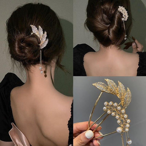 Elegant U Shape Rhinestone Hairpins Hair Sticks  -JW00549-Veeddydropshipping