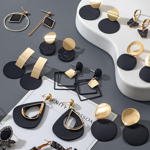 Korean Statement Earrings for women Black Cute  Trend Jewelry-JW01426-Veeddydropshipping