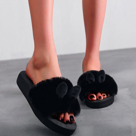 Slippers Women Slip-on Open Toe Flat Warm Winter Slipper-BS01110-Veeddydropshipping
