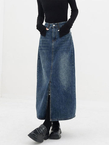 Vintage Wash Skirt Women High Waist-WF00646-Veeddydropshipping