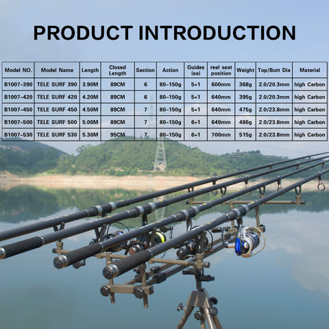 Telescopic SURF Spinning Fishing Rod 3.9/4.2/4.5/5.0/5.3/5.8m Carbon Carp -OS00332-Veeddydropshipping