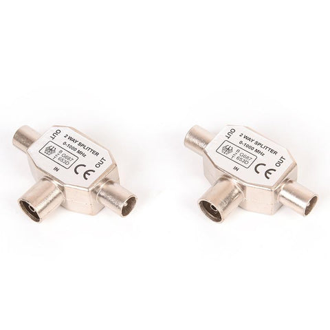 2 Way TV Aerial Coaxial Splitter Coax Metal Signal T Adapter Combiner 2 Male -CE00933-Veeddydropshipping