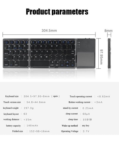 Wireless Folding Keyboard Bluetooth Keyboard With Touchpad-CO00005-Veeddydropshipping