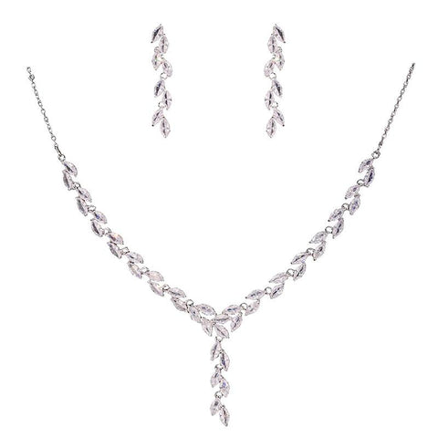 Fine Jewelry SetsSimple Cubic Zirconia Necklaces Pendants Drop Earrings -JW00220-Veeddydropshipping