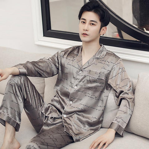 Sleepwear Set Pijama Set Long Sleeve Sleep Tops Trousers Sleep Wear Men-MF01577-Veeddydropshipping