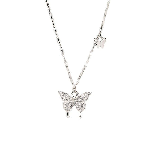 Silver Color Shiny Butterfly Tassel Necklace Women-JW01179-Veeddydropshipping