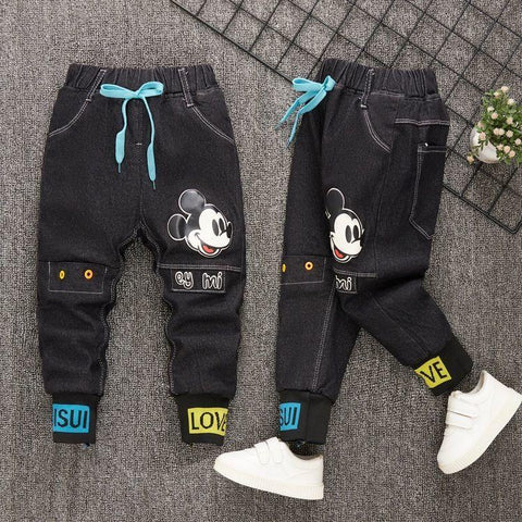 Autumn Winter Children&#39;s Thickened Jeans Baby Boys Girls Cartoon Mickey-TB01256-Veeddydropshipping