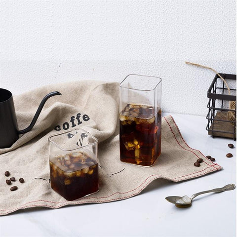 Square Glass Cup Mug Heat-Resistant Water Cups-HA01278-Veeddydropshipping